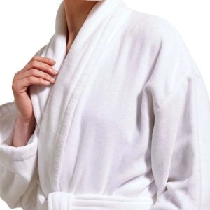 Peignoir de bain col châle Velours 100% Coton - 360gsm - Blanc – Image 2