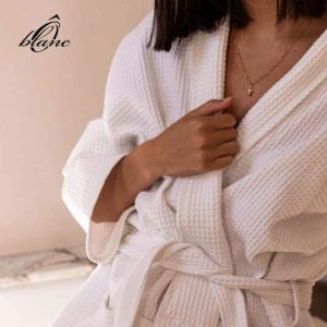 Peignoir de Bain en Nid d'abeille 100% coton - Blanc – Image 2