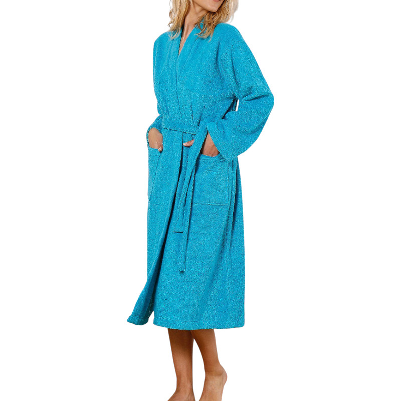 Peignoir de bain bouclette coupe Kimono 100% coton - Turquoise