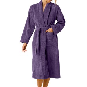 Peignoir de bain bouclette col châle 100% coton - Violet – Image 1