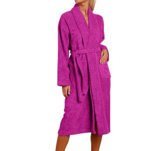 Peignoir de bain bouclette col châle 100% coton - Fuchsia – Image 1