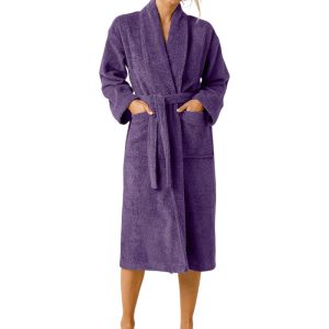 Peignoir de bain bouclette col châle 100% coton - Violet – Image 2