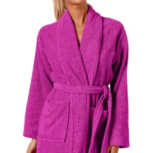 Peignoir de bain bouclette col châle 100% coton - Fuchsia – Image 2