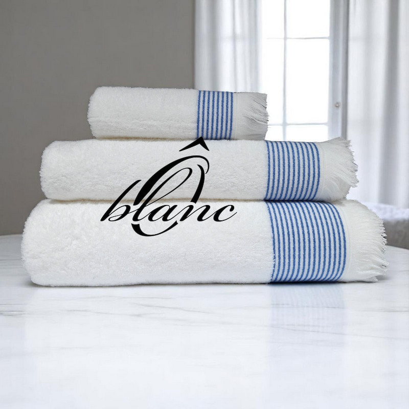 Pack Serviette Continentale - Blanc (rayure Bleu)