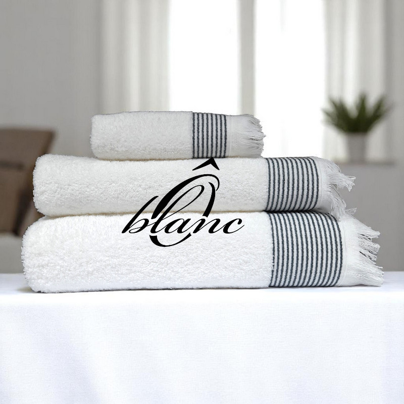 Pack Serviette Continentale - Blanc (rayure Gris)