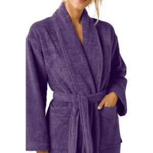 Peignoir de bain bouclette col châle 100% coton - Violet – Image 3