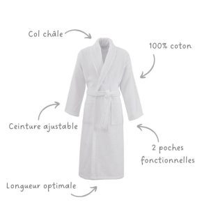 Peignoir de bain col châle Velours 100% Coton - 360gsm - Blanc – Image 6