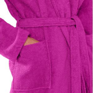 Peignoir de bain bouclette col châle 100% coton - Fuchsia – Image 4