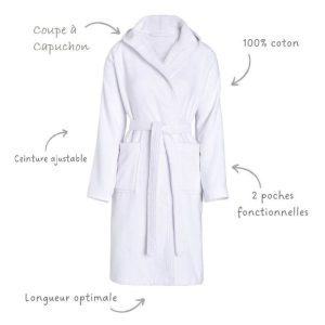 Peignoir de bain à capuche Velours 100% coton - 360gsm - Blanc – Image 3