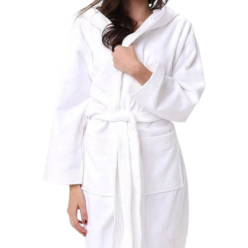 Peignoir de bain à capuche Velours 100% coton - 360gsm - Blanc