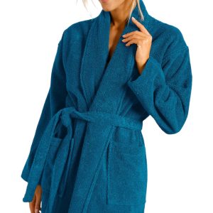 Peignoir de bain bouclette col châle 100% coton - Bleu Nuit – Image 2