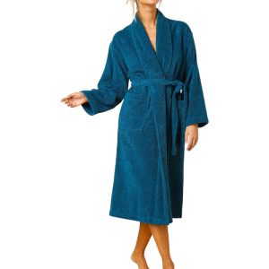 Peignoir de bain bouclette col châle 100% coton - Bleu Nuit – Image 3