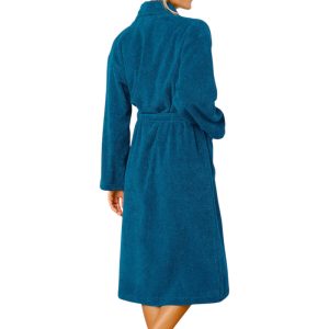 Peignoir de bain bouclette col châle 100% coton - Bleu Nuit – Image 4