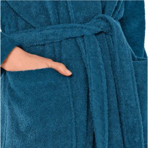Peignoir de bain bouclette col châle 100% coton - Bleu Nuit – Image 5