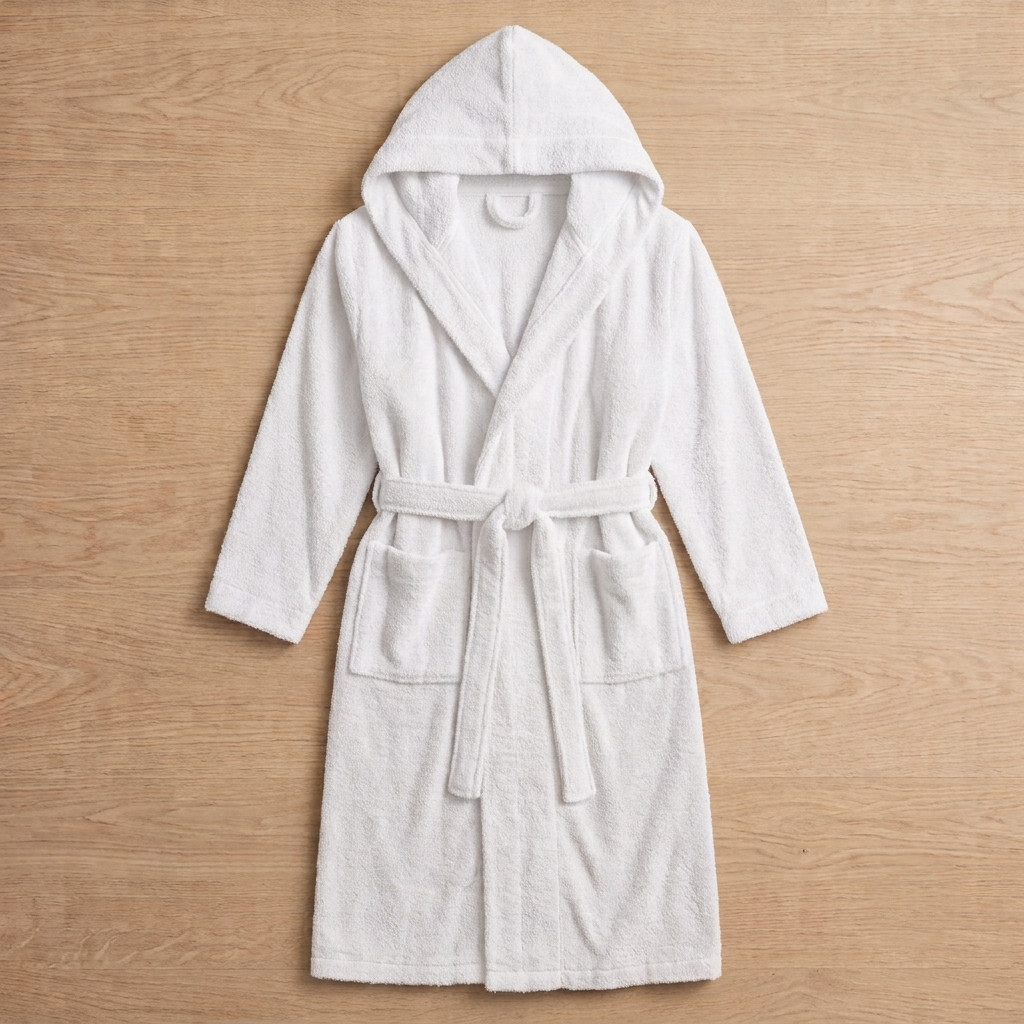 Peignoir de bain Bouclette à capuche 100% Coton Blanc - 500gsm