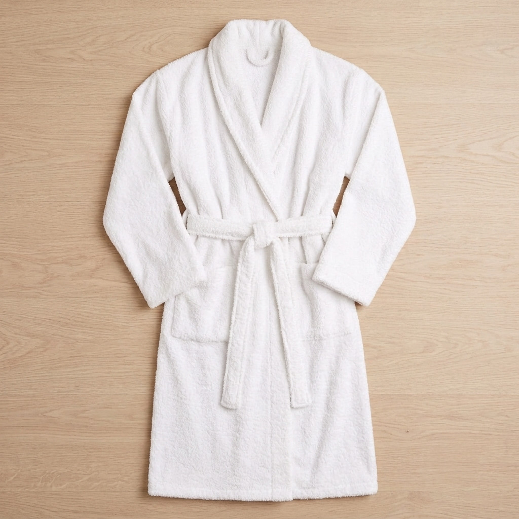 Peignoir de bain bouclette col châle 100% Coton Blanc - 500gsm