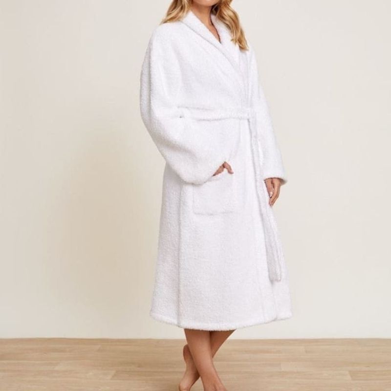 Peignoir de bain bouclette col châle 100% Coton Blanc - 500gsm