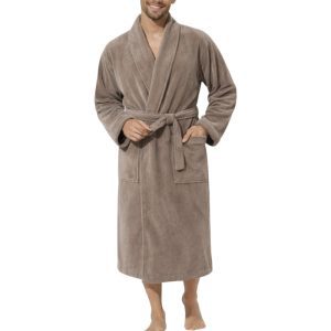 Peignoir de bain col châle Velours 100% Coton - 460gsm -Taupe – Image 2