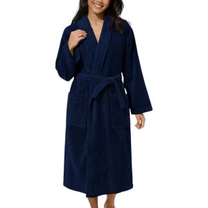 Peignoir de bain col châle Velours 100% Coton - 460gsm - Bleu Nuit – Image 1