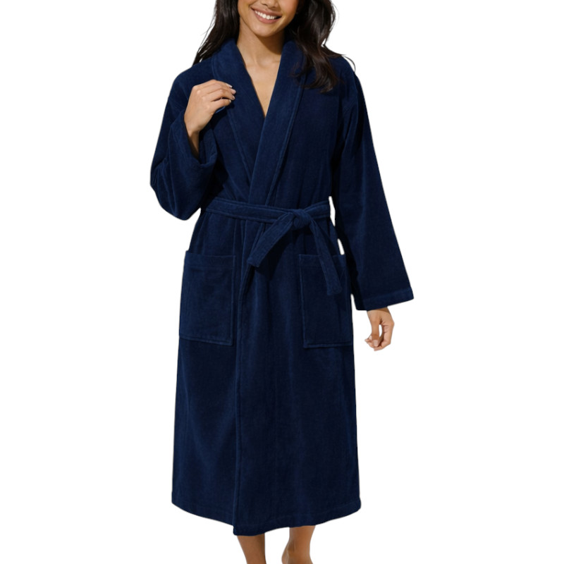 Peignoir de bain col châle Velours 100% Coton - 460gsm - Bleu Nuit