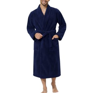 Peignoir de bain col châle Velours 100% Coton - 460gsm - Bleu Nuit – Image 2