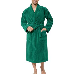 Peignoir de bain col châle Velours 100% Coton - 460gsm - Vert Émeraude – Image 2