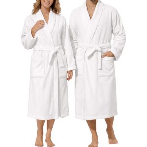 Peignoir de bain col châle Velours 100% Coton - 460gsm - Blanc – Image 3