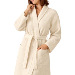 Peignoir de Bain en Nid d'abeille 100% coton - Blanc Cassé – Image 2