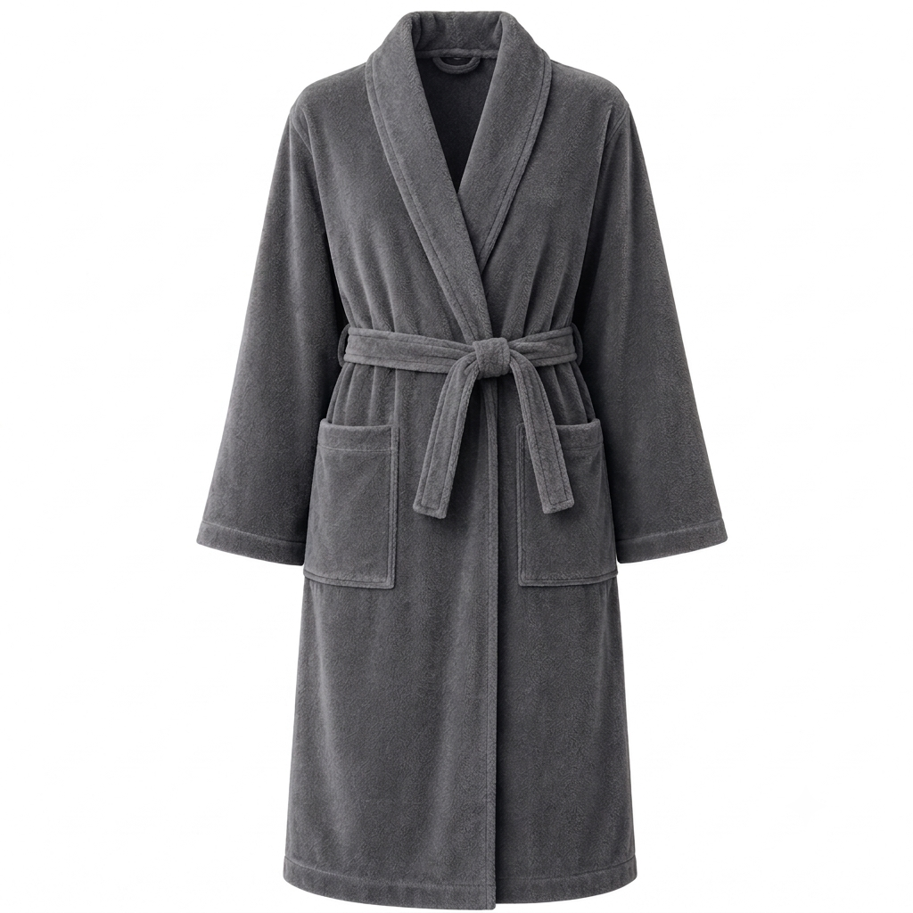 Peignoir de bain col châle Velours 100% Coton - 460gsm - Gris