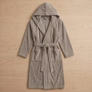 Peignoir de bain Bouclette à capuche 100% Coton Taupe - 500gsm – Image 1