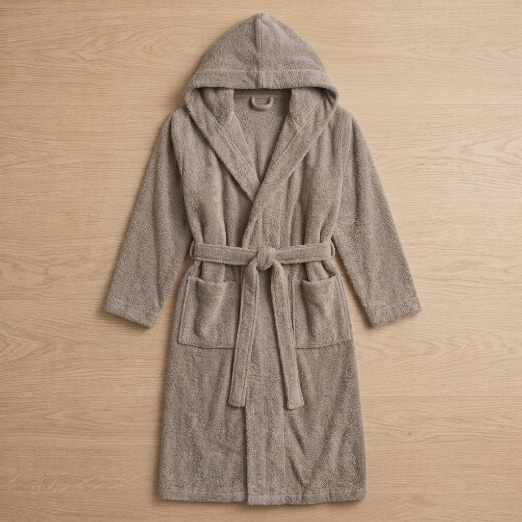 Peignoir de bain Bouclette à capuche 100% Coton Taupe - 500gsm